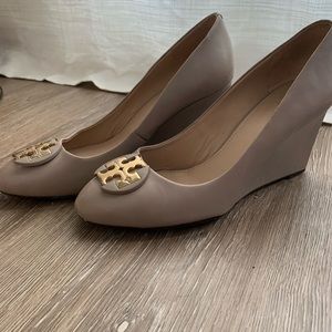Tory Burch Warm Gray Wedge Shoes